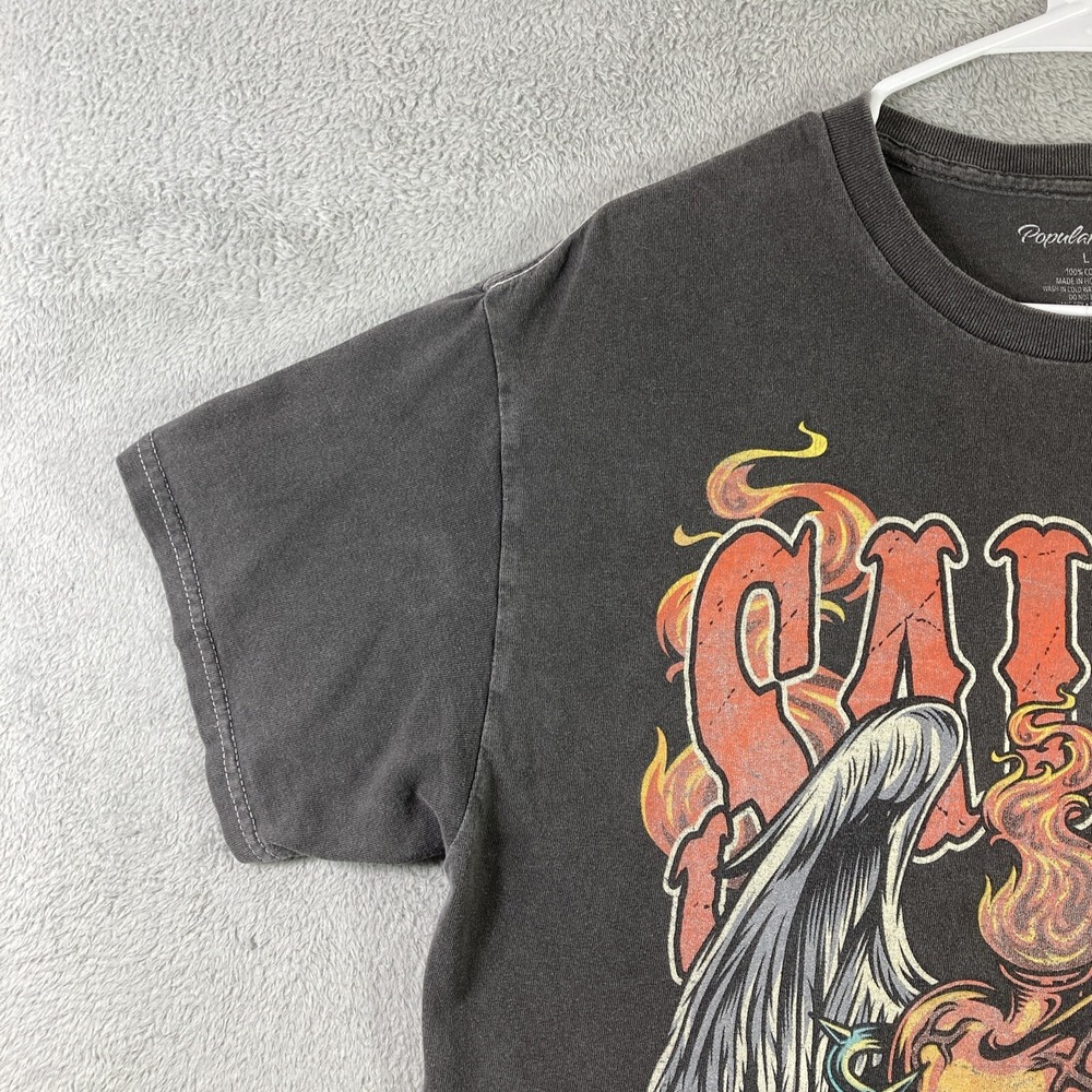 Saint and Sinner Shirt Adult Large Black Graphic Tee Flames Wings Heart - Picture 3 of 13
